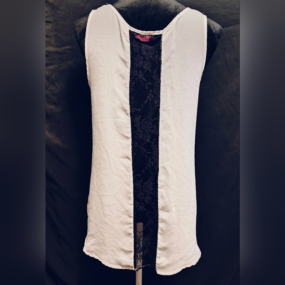 Sheer White Silky Lace Back Tank Top Sz L